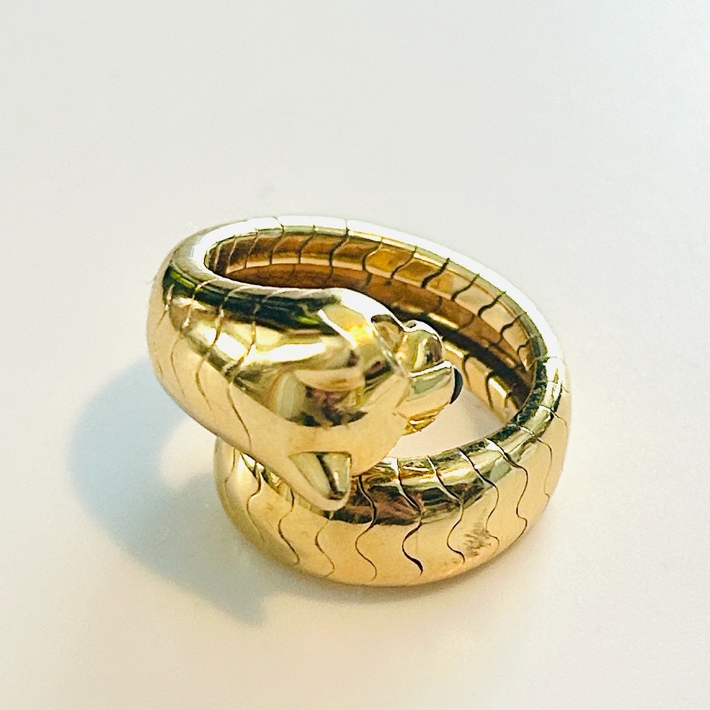 💫Cartier💫 Panther💫Tubugas Ring 18k Yellow Gold/Emerald Eyes/Black Onyx Nose - Picture 4 of 12